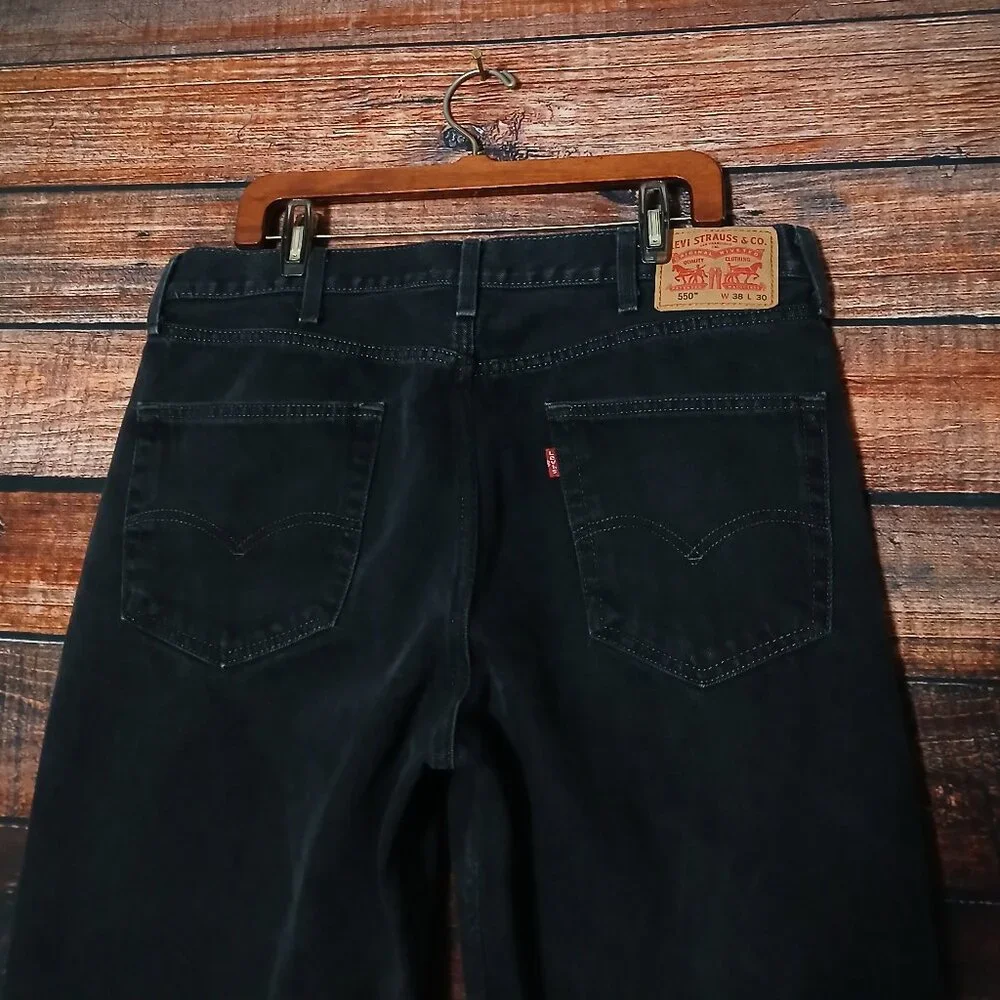 Levis Jeans 550 Relaxed Mens 38X29 Baggy 100% Cotton Black Denim